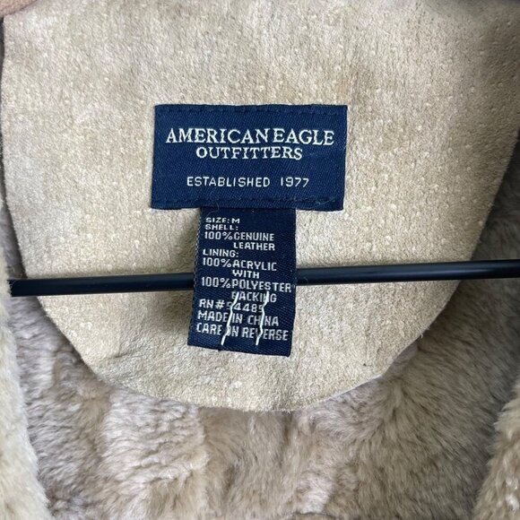 Vintage 1990s American Eagle Outfitters Sherpa-Lined Leather Jacket – Size Mediu - Picture 7 of 13